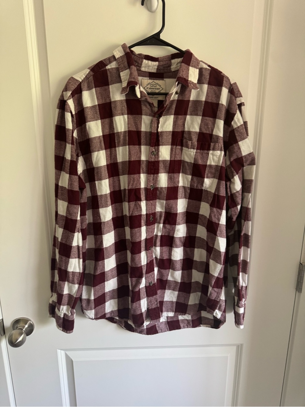 St. John's Bay Burgundy and White Buffalo Plaid Button-Down Shirt
